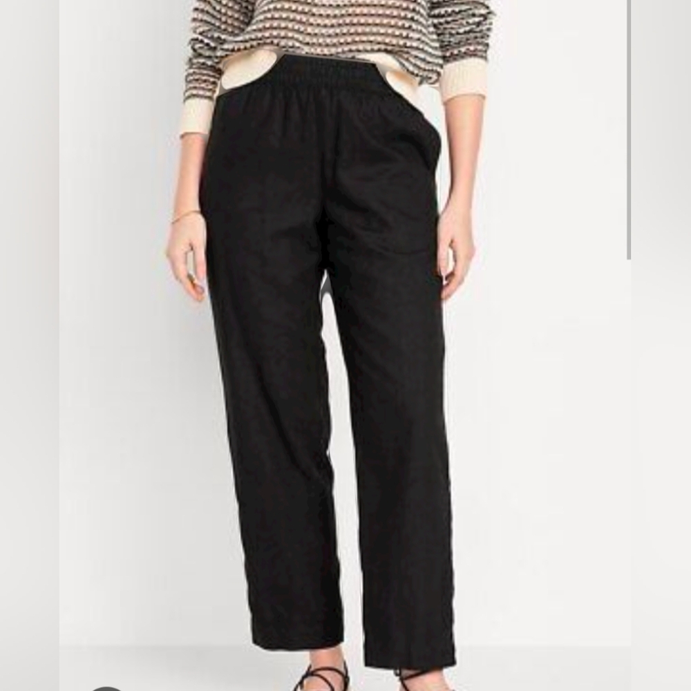 Old Navy Women's High Rise Straight leg Linen Blend Pants stretch waist …